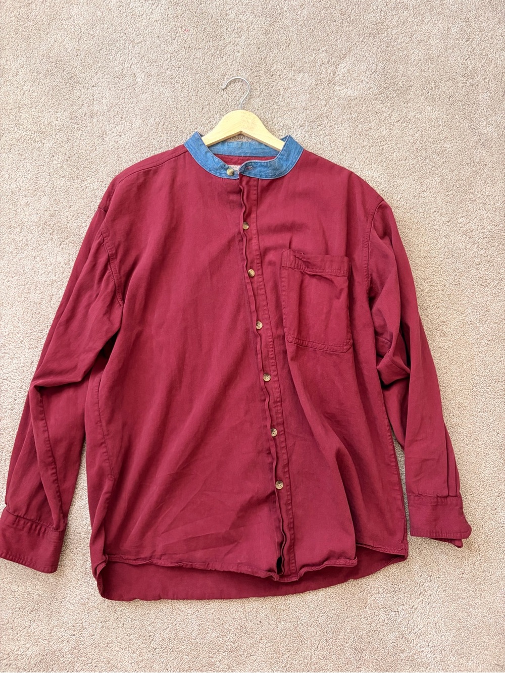 Vintage Rhinoceros Burgundy Denim Collar Shirt Men’s M